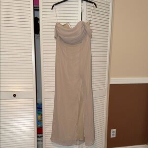 Birdy Grey XL Mia Off-the-Shoulder Slit Gown in Neutral Champagne NEW
